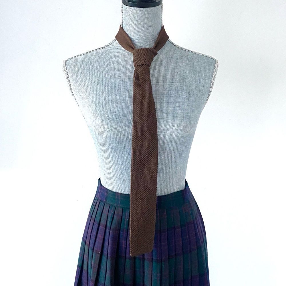 Marc Lewis Brown 100% Wool Knit Skinny Tie Made in Italy Academia Preppy Street